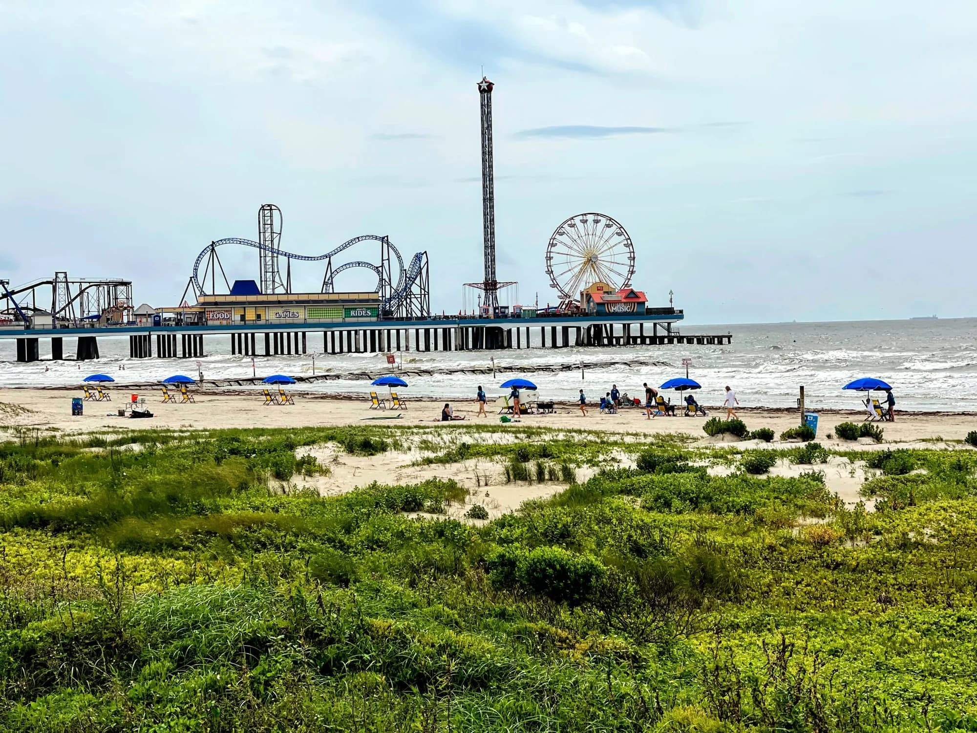 Galveston Island Historic Pleasure Pier seen from the dunes